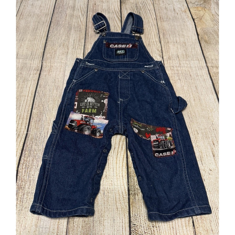 Key Denim Overalls 12 months with Case IH Farm Tractor Patches Added  TubH3